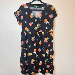 Dip Black Dress Fit and Flare Shift Citrus Pattern Size XS Linen Blend